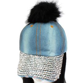 Pom Pom Rhinestones Cap