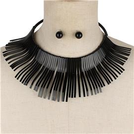 Metal Fringe Choker Necklace Set