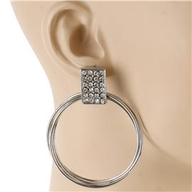 Metal Rectangle Stone Round Hoop Earring