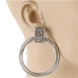 Metal Rectangle Stone Round Hoop Earring