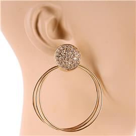 Metal Circle Stone Hoop Earring