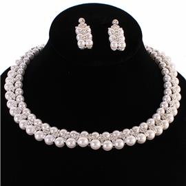 Pearl Stones Choker Necklace Set