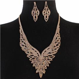 Rhinestones Casting Leaves Shape Necklace Set