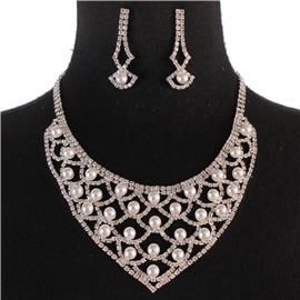 Rhinestones Pearl Necklace Set