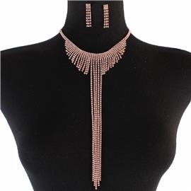 Rhinestones Long Fringed Necklace Set