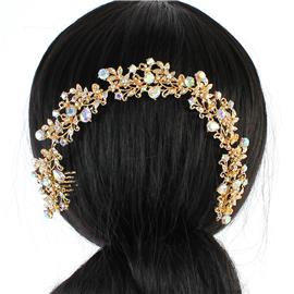 Metal Crystal Semi-Round Flower Hair-Comb