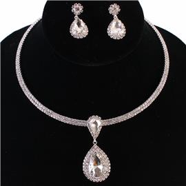 Rhinestones Teardrop Choker Necklace Set