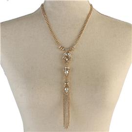 Rhinestone Geo Shape Long Necklace