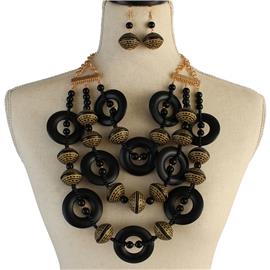 Fashion Round Wooden Necklace Set