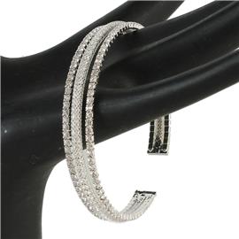 Rhinestones Mesh Tube 3 Ln Cuff Bracelet