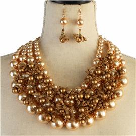 Pearls Flower Necklace Set