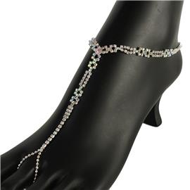 Rhinestones Anklet With Toe-Ring