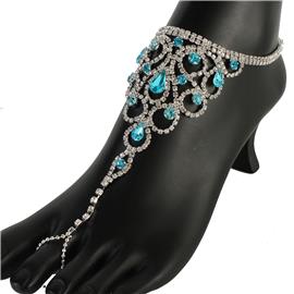 Rhinestones Teardrop Anklet With Toe-Ring