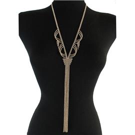 Rhinestone Long Fringed Necklace