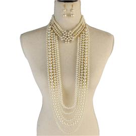 Pearl Flower Long drop Choker Set