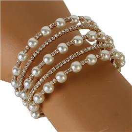 Pearls Stones Layereds Bangle Bracelet