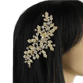 Rhinestone Flower & Leaves Hair Comb