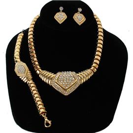 Metal Rhinestone 3 Pcs Necklace Set