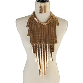 Metal Chain Fringed Necklace Set