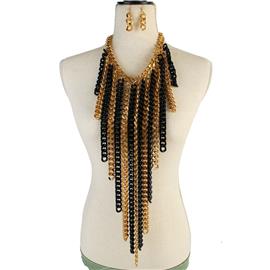 Metal Chain Fringed Necklace Set