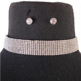 Rhinestones 9 Lines Choker Necklace Set