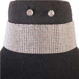 Rhinestones 13 Lines Choker Necklace Set