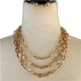 Metal 3 Layers Chain Necklace Set