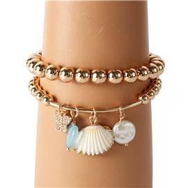 Double-Layereds Balls Charms Shell Bracelet