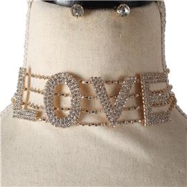 Rhinestones Love Choker Necklace Set