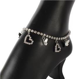 Rhinestones Heart Butterfly Anklet