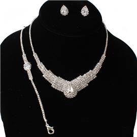 JR Rhinestones Teardrop 3Pcs Necklace Set