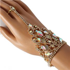 Rhinestones Teardrop Bracelet With Ring / Hand Chai n