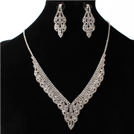 Rhinestones Swirl Leaves Necklace Set