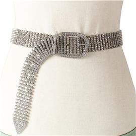 9 Lines Rhinestones Bucket Belt