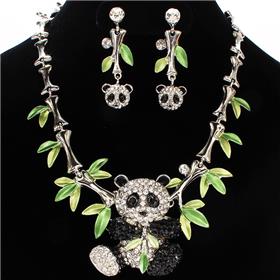 Rhinestone Panda Necklace Set