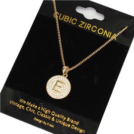 "CZ "E" Pendant Necklace "