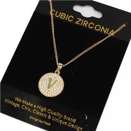 "CZ "V" Pendant Necklace "