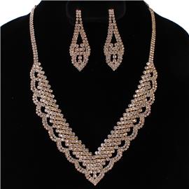 Rhinestones Wavy Round Necklace Set