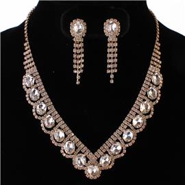 Rhinestones Oval Necklace Set