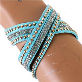 Rhinestones Suede Stud Wrap Bracelet