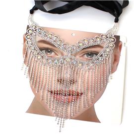 Rhinestones Fringed Round Mask