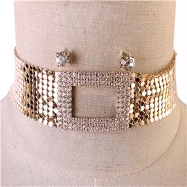 Mesh Chain Rectangle Choker Necklace Set