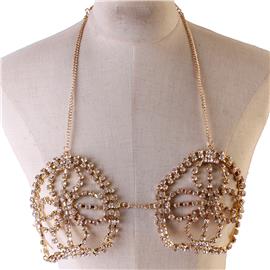 Rhinestones Round Flower Bra Chain