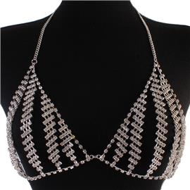 Rhinestones Casting Lines Bra Chain