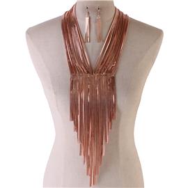 Box Chain Fringed Long Necklace Set