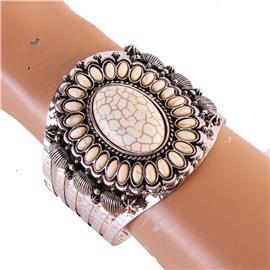 Semi-Stones Metal Oval Bangle