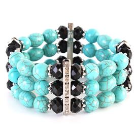 Semi-Stones Three Layereds Stretch Bracelet