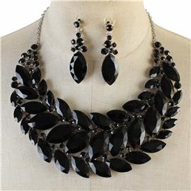 Crystal Casting Leaves Necklace Set