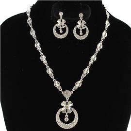 Metal Rhinestones Pendat Round Necklace Set