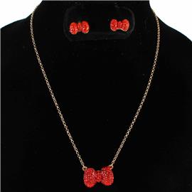 Rhinestones Pendant Bow Necklace Set